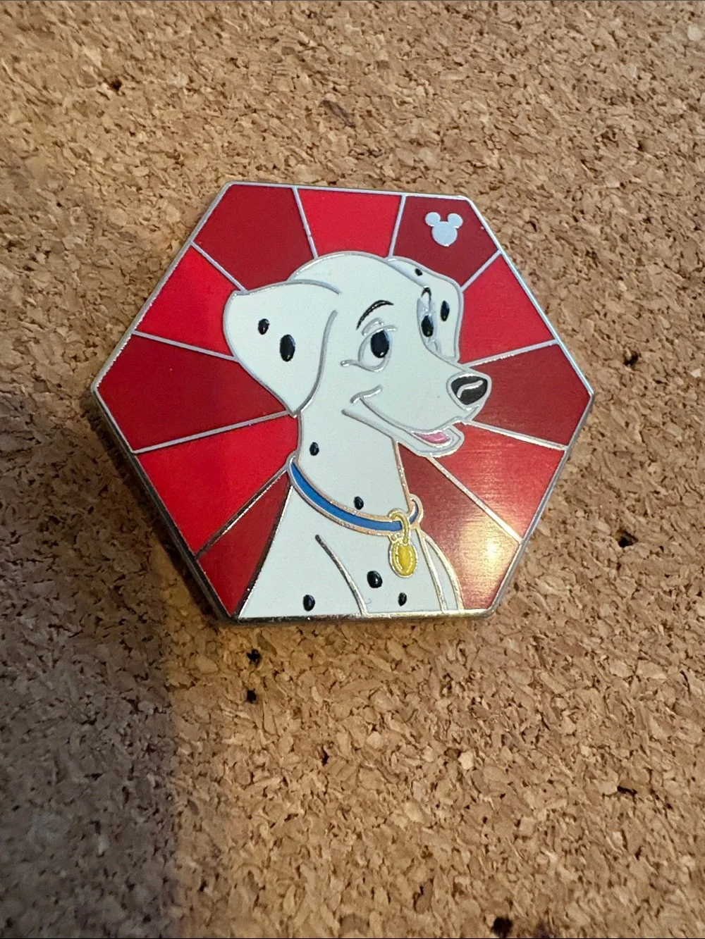 Disney White Dalmatian Enamel Pin with Red Background